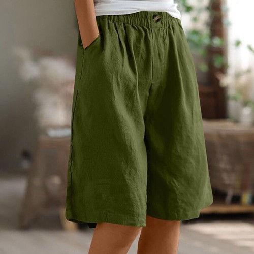 Womens Baggy High Waist Cotton Linen Shorts Ladies Solid Wide Leg Solid Pants - Picture 22 of 59