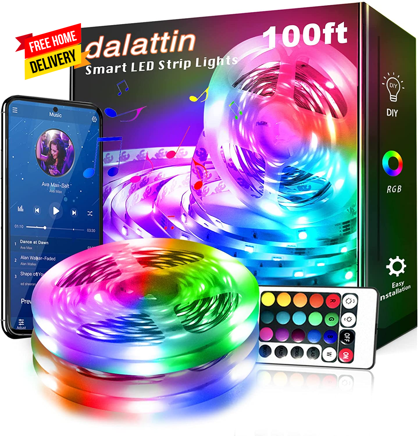 Led Lights for Bedroom 100Ft,Smart Led Strip Lights with App Control Remote Cont