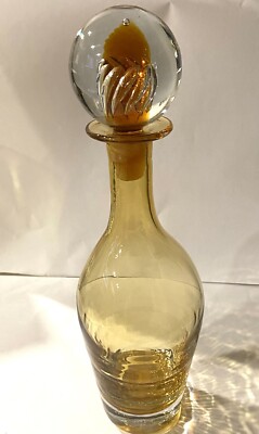 Blenko Midcentury Amber Glass Decanter Air Twist Stopper   Joel Myers   6724