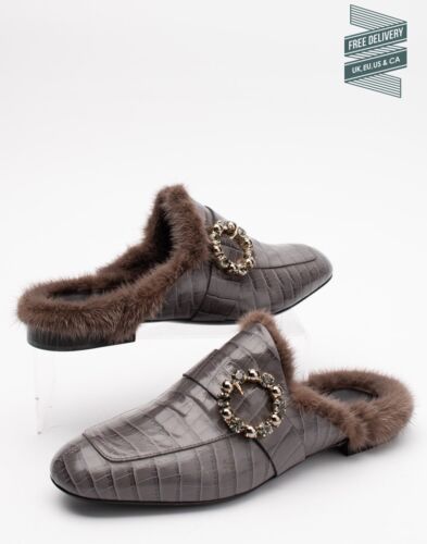 RRP€710 ELEVENTY Leather Mule Shoes US7 UK4 EU37 Crocodile Pattern Made in Italy - Imagen 1 de 8