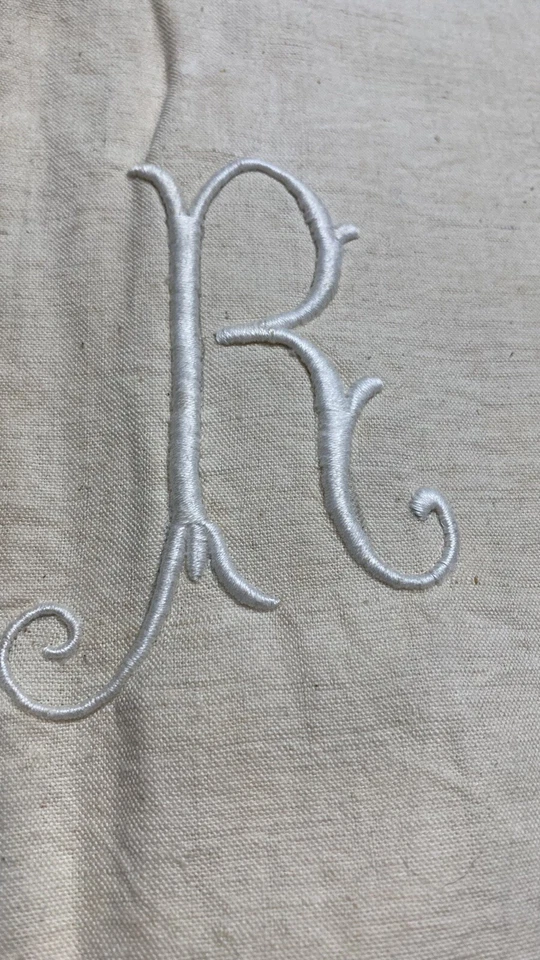 Drap ancien en métis  avec jours  monogramme AR brodé main/6663V0 - Photo 3/4