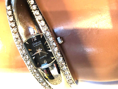 Vintage Galaxy by Elgin Damenuhr Spangenuhr Armreif Quarz silber Strass Armreif