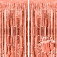 Thicken Rose Gold Foil Fringe Curtains 3.2x8.2ft - 2 Pack for Birthday Baby S...