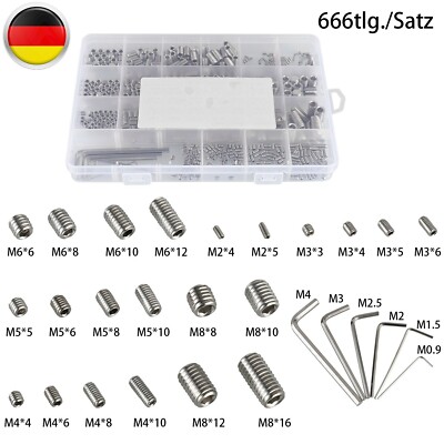 666stk Madenschrauben Set Metrisch Schrauben Gewindestifte Sortiment Box M2-M8