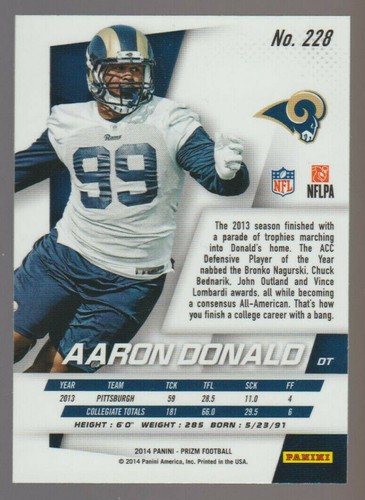 AARON DONALD 2014 Panini Prizm Rookie Card #228 SP RC Mint SEE SCANS Future HOF - Imagen 2 de 2