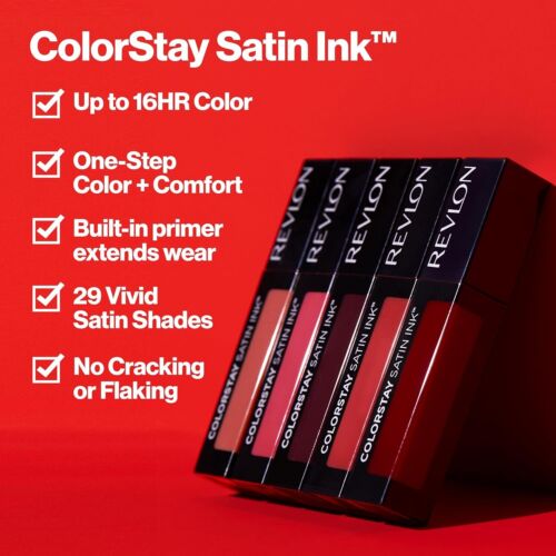 Compre 2 y obtenga 1 lápiz labial líquido tinta satinada Revlon ColorStay gratis (0,17 oz) *¡TÚ ELIGE!* - Imagen 6 de 39