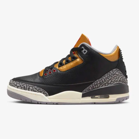 Женские кроссовки Nike Air Jordan 3 в стиле ретро Черный / цементно-золотой (CK9246-067)