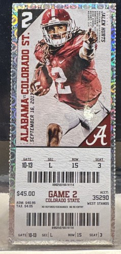 Jalen Hurts 2017 Alabama Game Stub Rookie Super Bowl MVP Philadelphia Eagles