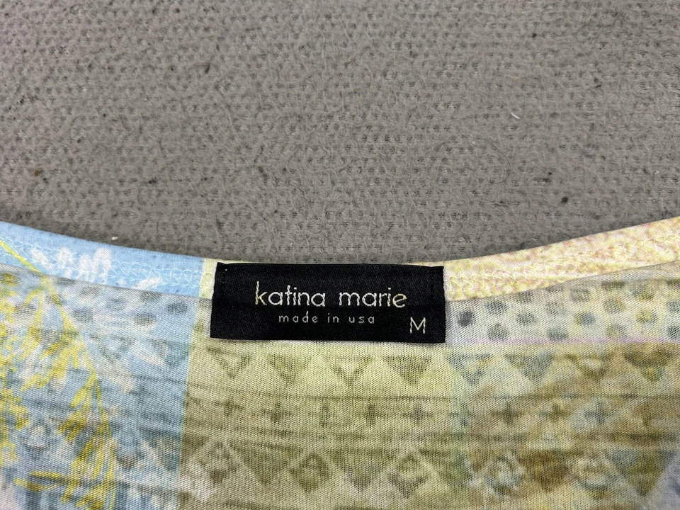 Y2K Katina Marie 衬衫女式中号花卉拼布水钻流畅 Coquette — 第 3/4 张图片