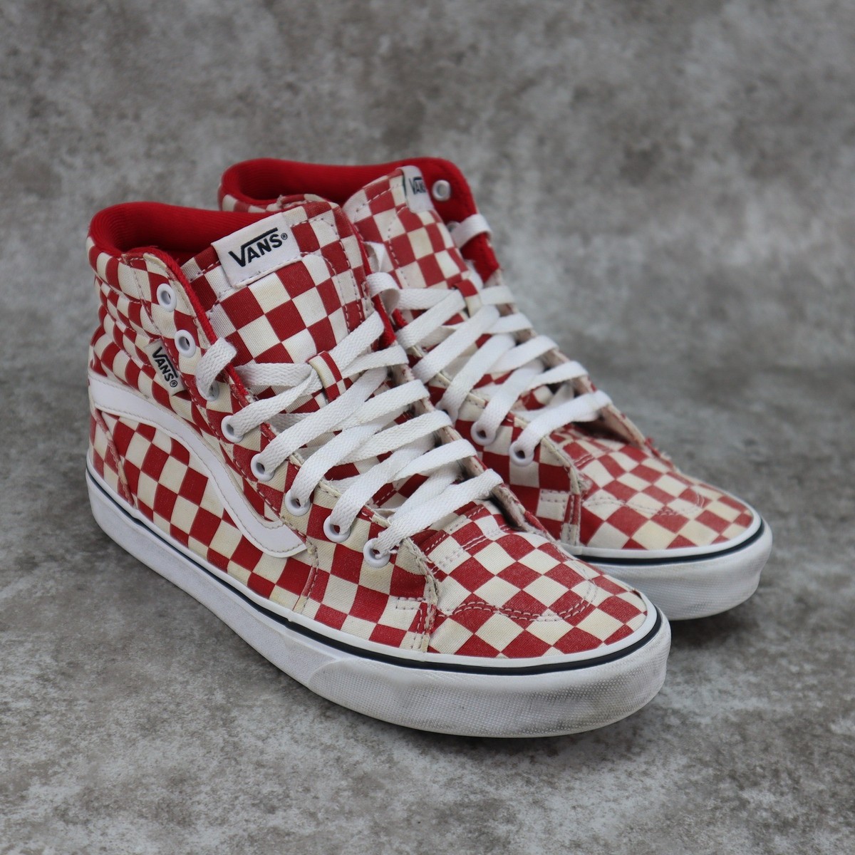 Vans Sk8-Hi Checkerboard Red White Canvas Sneakers Women's Size