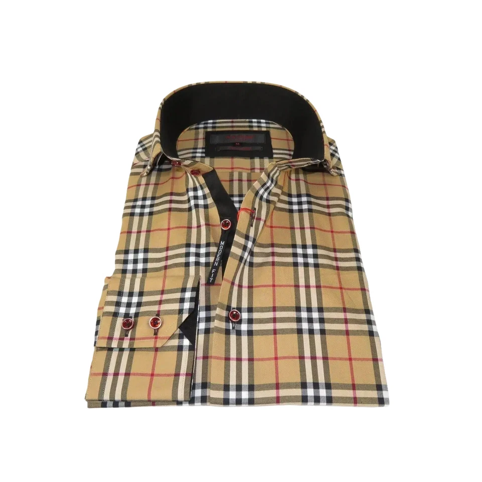 Men's AXXESS Turkey Sports Dress Shirt 100% Soft Cotton High Collar 724-21 Tan - Image 4 of 4