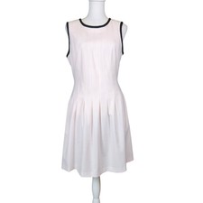 Lark & Ro Fit Flare Pleated Dress Womens 10 Pale Pink Black Classic Office Work