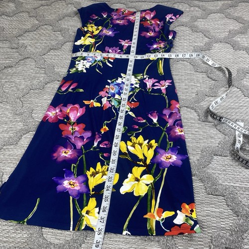 Lauren Ralph Lauren Dress Womens Size 14 Navy Blue Floral Colorful V Neck - Picture 6 of 9