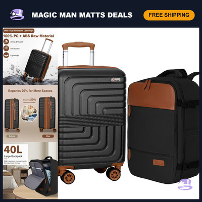 Expandable 21'' Carry-On Luggage Set with Backpack, Hardside Suitcase & Spinner W