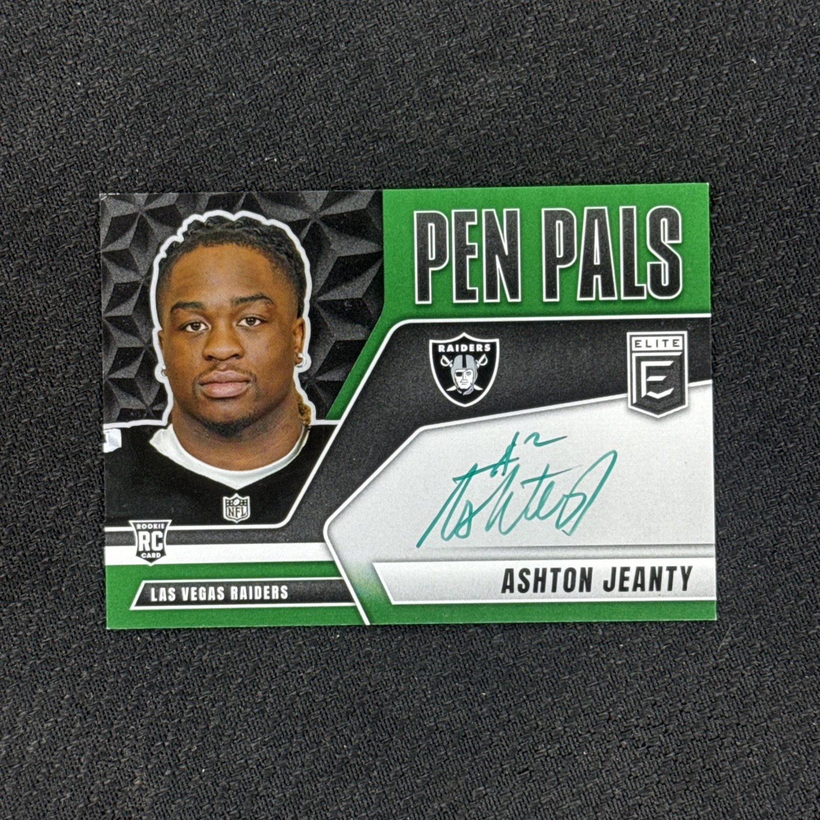 2025 Donruss Elite Ashton Jeanty RC Pen Pals Green Ink Auto