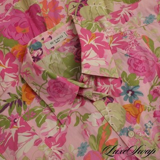 Camicia Etro Milano Made in Italy rosa verde multi allover floreale buttondown 46 #1