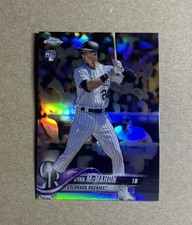 2018 Topps Chrome Baseball Ryan McMahon Rockies Rookie Refractor Card #21. rookie card picture