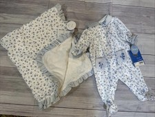NWT Baby Girl Vintage Carters Pretty Blue Flower Baby Crib Blanket Sleeper Set