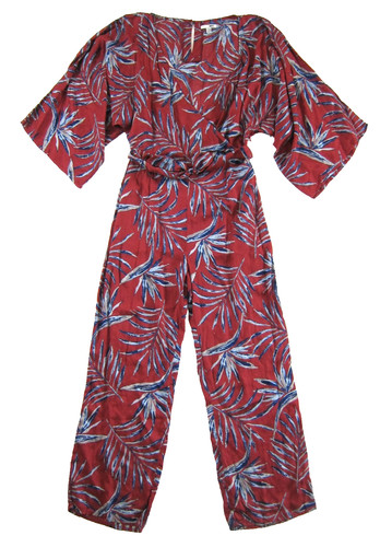 NWT Amuse Society Rayon Red Blue Floral V-Neck Wide Leg Pocket Jumpsuit Small