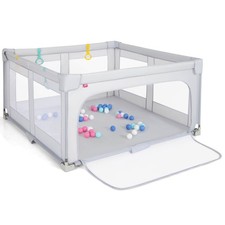 Large Baby Playpen 59" x 59" w/ Zipper Gate 50 Ocean Balls and 4 Pull-up Rings