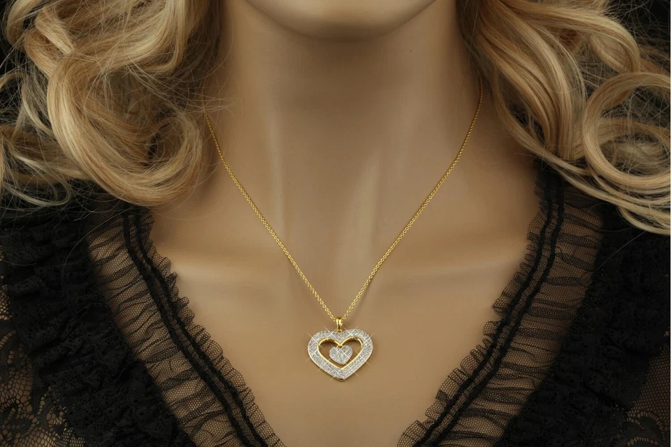 Set Collana Donna Cuore Ciondolo Zirconi Bianco 750 Oro 18Karat Placcato A1475 - Immagine 2 di 4