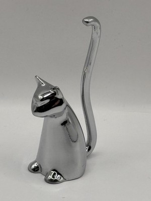 Katze Ring Halter Silber Chrom Metall, Umbra Zoola Tier Figur Schmuck Ständer