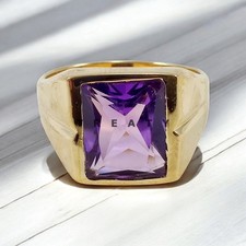 Amethyst Emerald Cut Gemstone With 14k Yellow Gold Ring For Men's 418