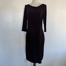 Lauren Ralph Lauren Size 8 Red & Black Ruched Sheath Stretch Chic Party Dress