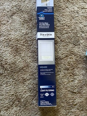 Project Source 1-in Slat Width 71-in x 64-in Cordless White Vinyl LightFiltering