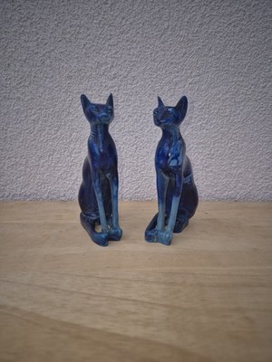 Bastet alte ägyptische Göttin Katze Figur blau Harz Marmoroptik