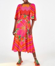 $265 RARE Farm Rio M Crochet Top Cutout Tropical Floral Pietra Flowy Midi Dress