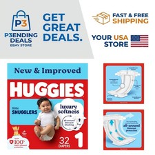 Huggies Little Snugglers 32 Count Size 1 Diapers, Leakproof for Delicate Skin