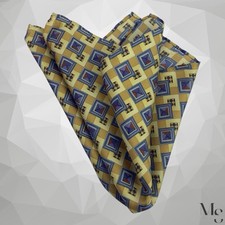 AMAZING Yellow Geometric Silk Pocket Square 14"- 13.5" EX COND