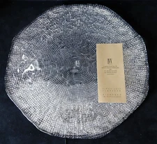 IVV Diamante Italy 13" Handmade Hammered Glass Charger Platter Round Clear