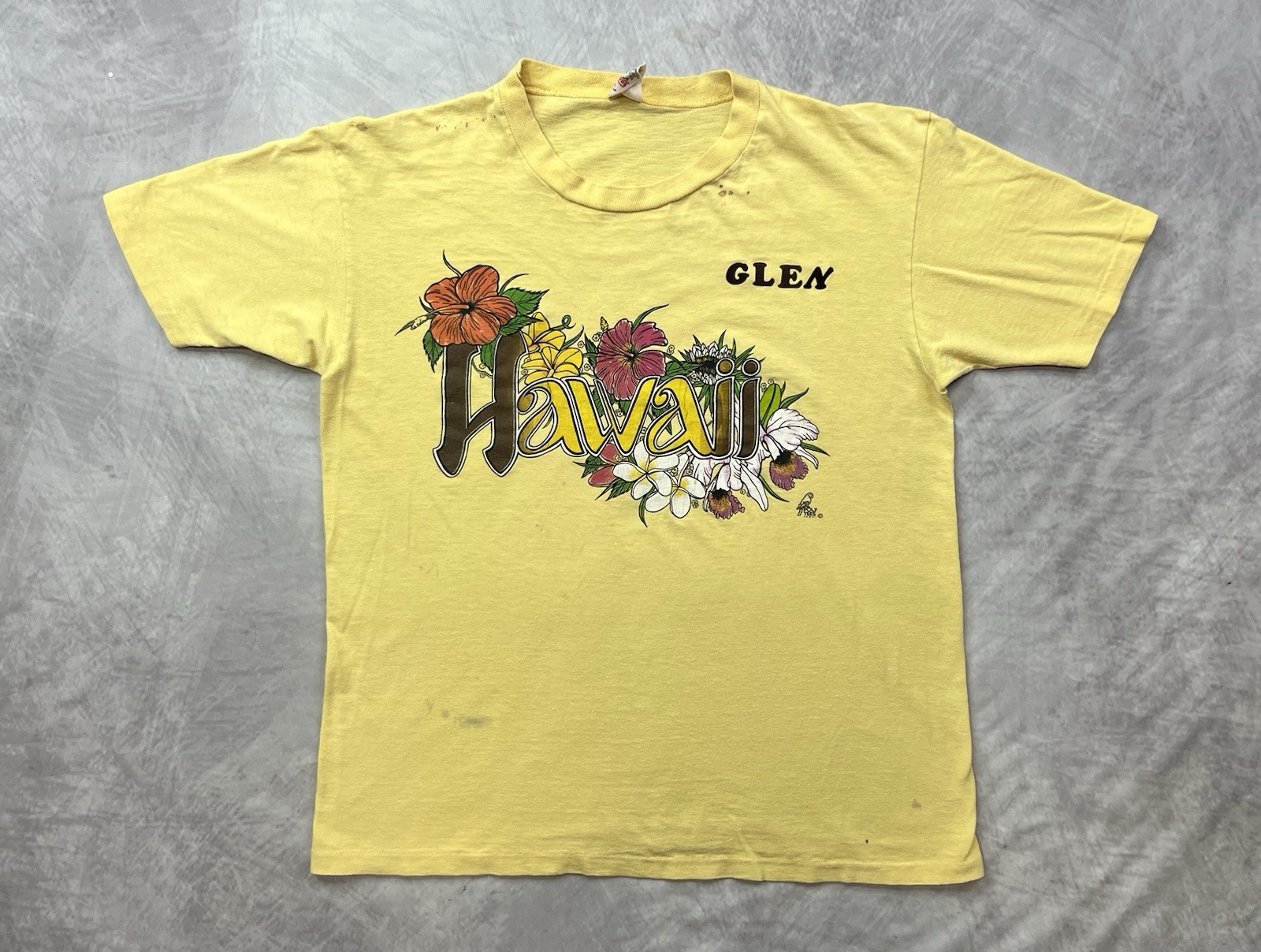 Vintage 80s Hawaii Shirt Size L Rainbow Flowers Sunstrokes