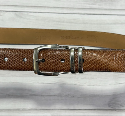 Cale Dress Belt Mens 32 Brown Lizard Reptile Silver Chrome Buckle 4390 Spain