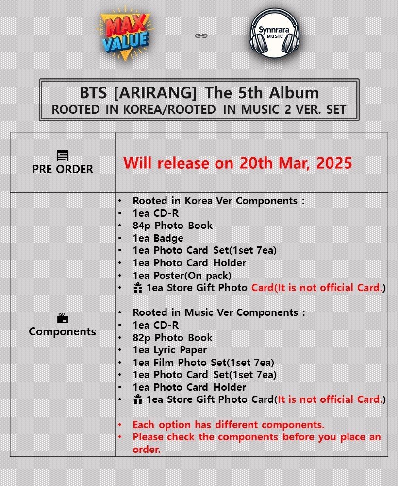BTS ARIRANG 5th Album ROOTED IN KOREA+MUSIC 2 Ver SET/2CD+2Book+