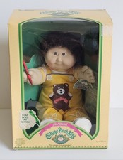 Muñeco niño Cabbage Patch Kids 1985 16" vintage cabello castaño oscuro y ojos marrones nuevo en caja