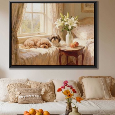 Oil Painting Poodle Dog Canvas Print Shih Tzu Wall Art Living Room Decor Artwork