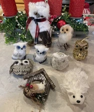 Owl Lot Christmas Ornaments Cabin, Bird Lover, Outdoorsman, Nature Holiday Decor