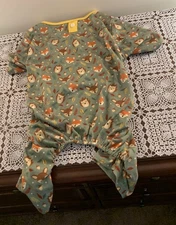 Vibrant Life Winter Dog Pajamas Green Yellow Fox Owl Deer Acorns Design Medium