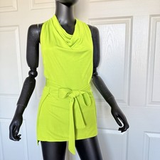 NWOT Halston Heritage Sleeveless Tops Lime Halter Cowl Neck Drape Size 8 Citrus