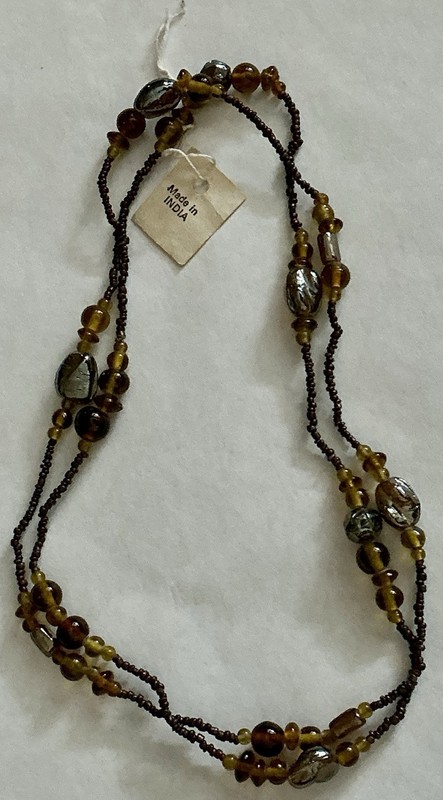 Vintage Amber, Garnet, Pearl, Pressed AB Art Glass Long Beaded Flapper Necklace