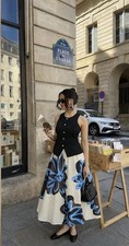ZARA SS25 ZW COLL. VOLUMINOUS PRINTED MIDI SKIRT ECRU/BLUE 2558/096 NEW S,M