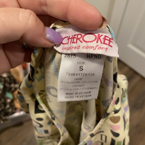 Cherokee Flexibles Scrub Top 2875 Mod print top SMALL geometric stretch panel - Picture 6 of 9