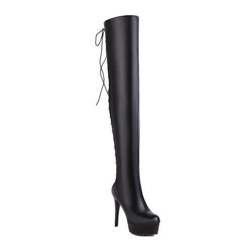 Botas hasta la rodilla para mujer con cordones plataforma Sitletto zapatos de tacón alto ropa de club nocturno - Imagen 12 de 13