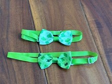 NWOT St. Patrick's Day Set of 2 Puppy Dog Green Four Leaf Clover Collar Bow Tie