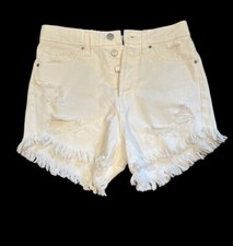 NWT Wild Fable Button Fly Hi Rise Distressed Raw Hem White Denim Shorts Sz 2