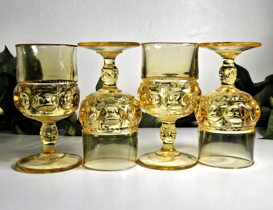 Vintage Indiana Color Crown Citron Topaz Yellow Kings Glass Goblets 5 5/8"H EUC! - Image 2 of 4