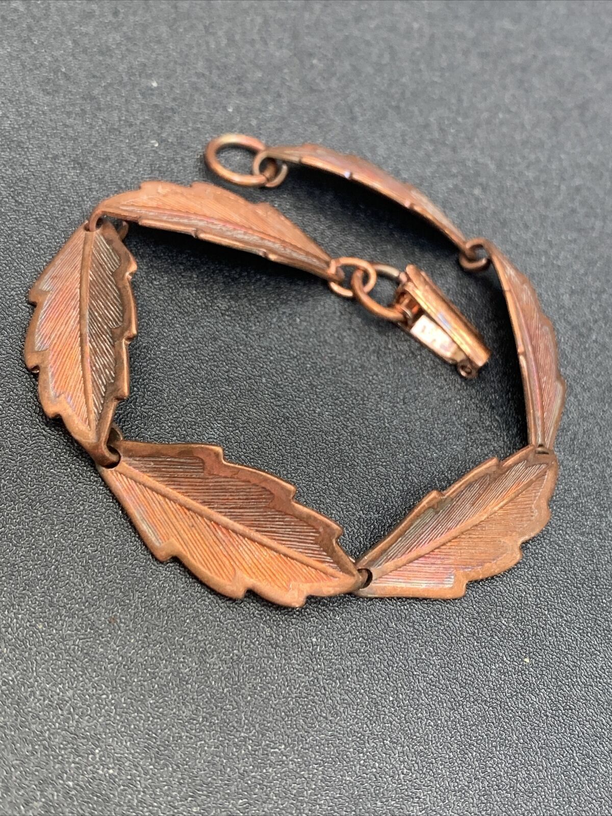 VINTAGE Healing Solid Copper Repousse Leaf Link B… - image 2
